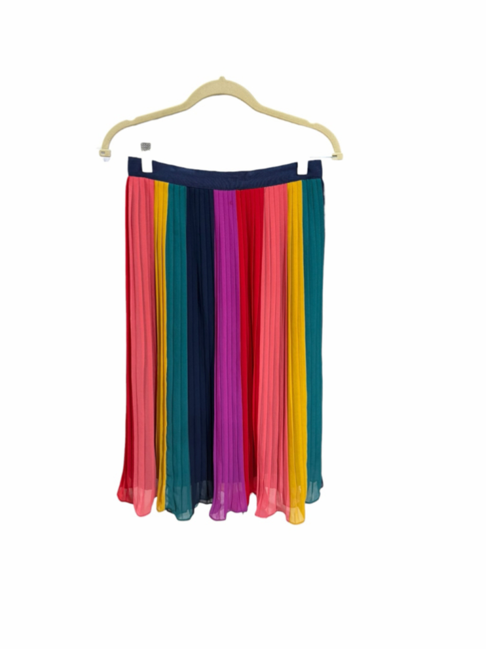 Women's J.Crew Pleated Midi Skirt Size 0 Multi-color Striped